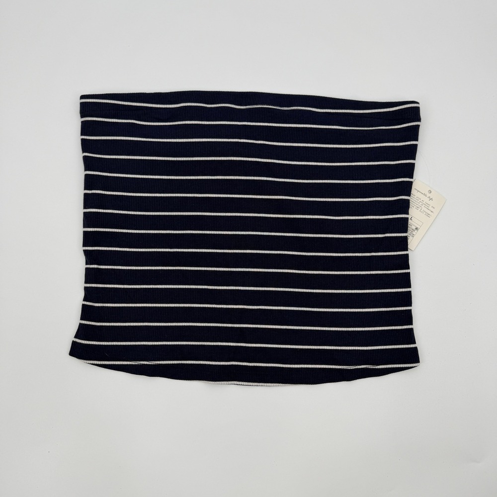 A New Day Tube Top Striped Modern Womens Large Navy Blue White 018 01 0673 L